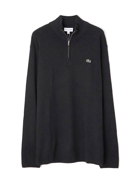 Logo Patch Half Zip Knit Top Black - LACOSTE - BALAAN 1