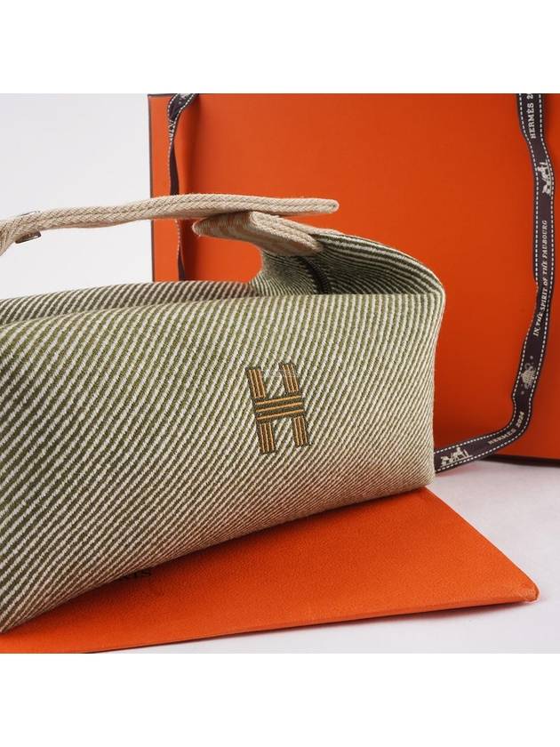 Bride A Brac H Natte Small Pouch Bag Wool Vert Foret - HERMES - BALAAN 5