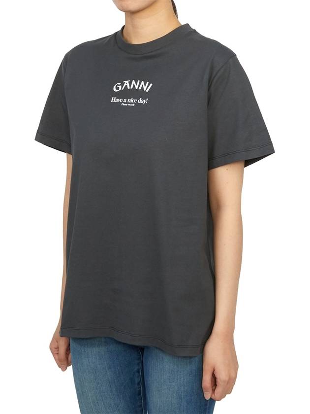 Logo Relaxed Crew Neck Cotton Short Sleeve T-Shirt Grey - GANNI - BALAAN 3