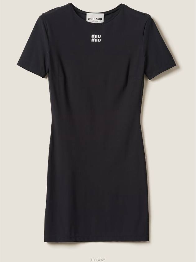 Logo Stretch Jersey Short Dress Black - MIU MIU - BALAAN 6