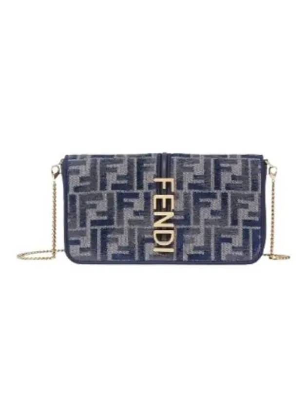 Graphy Chain Leather Long Wallet Dark Blue - FENDI - BALAAN 2