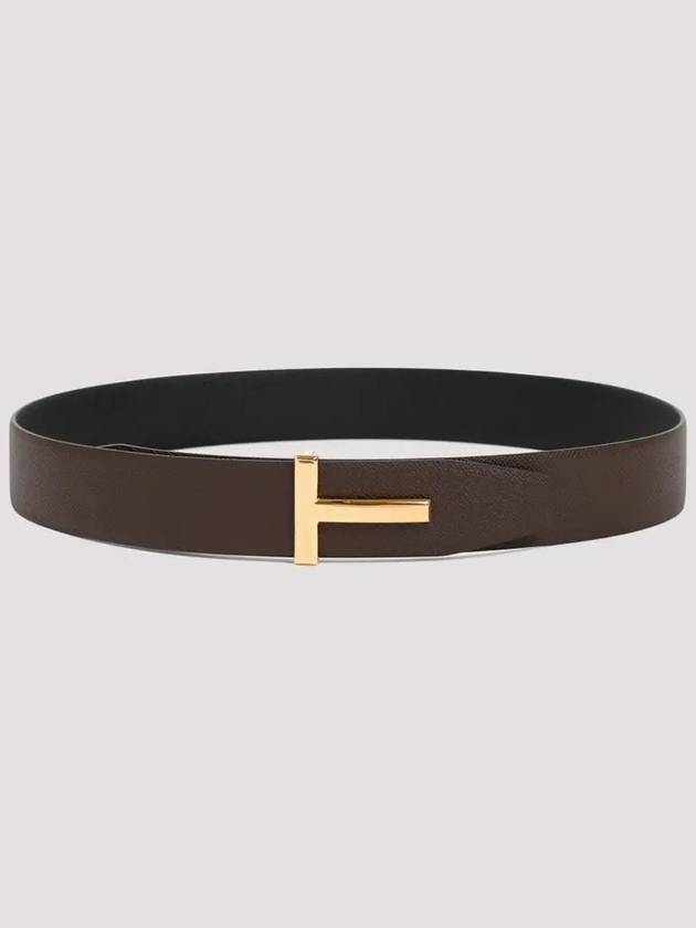 T Buckle Reversible Leather Belt Chocolate Black - TOM FORD - BALAAN 3