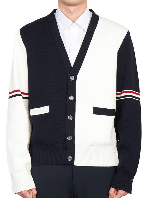 Funmix Cotton ArmBand V-Neck Cardigan White Navy - THOM BROWNE - BALAAN 5