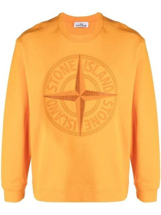 Garment Dyed Stitches Four Print Crewneck Sweatshirt Orange - STONE ISLAND - BALAAN 1