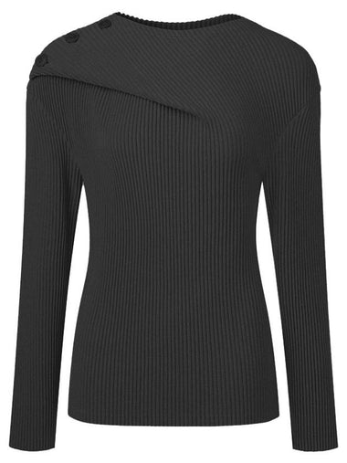 Women s Button Shoulder Long Sleeve Pleated Top Black - MONPLISSE - BALAAN 1