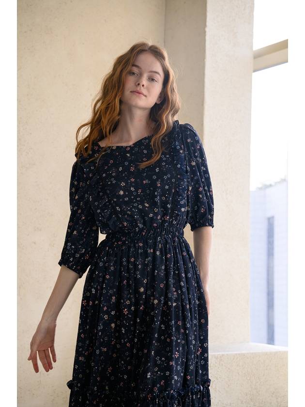 Caisienne Heart Neck Flower Frill Long One Piece_Navy - CAHIERS - BALAAN 7