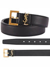 Men's Monogram Grain Leather Belt Gold - SAINT LAURENT - BALAAN 2