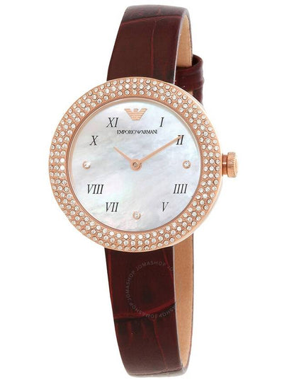 Women's Mother Of Pearl Dial Leather Watch Red - EMPORIO ARMANI - BALAAN 2