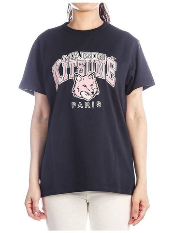 LW00104KJ0035 NAVY Women s Campus Fox Short Sleeve T Shirt - MAISON KITSUNE - BALAAN 1