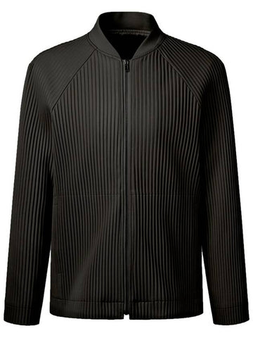 Men s Leather Like Pleated Bomber Jacket Black - MONPLISSE - BALAAN 1