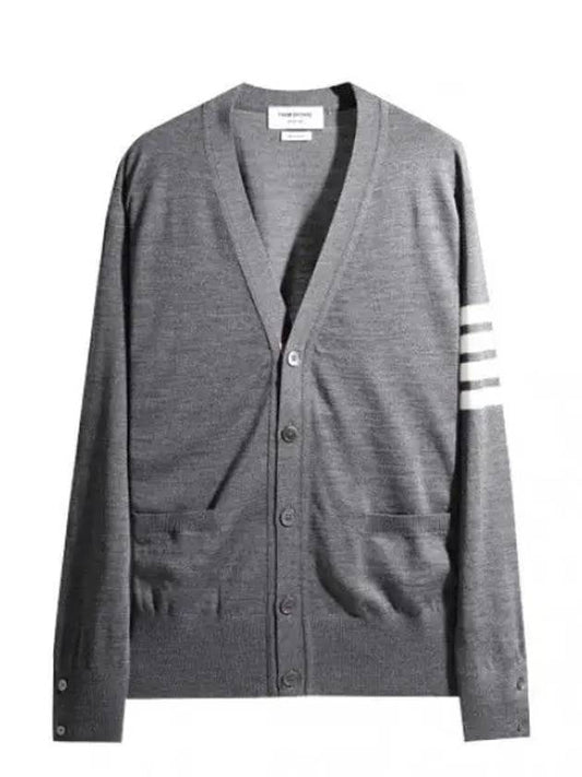 Men's Sustainable Classic Diagonal Wool Cardigan Medium Grey - THOM BROWNE - BALAAN 2