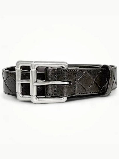 Intrecciato Double Buckle Leather Belt Dark Brown - BOTTEGA VENETA - BALAAN 2