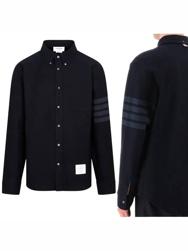 Men's 4 Bar Tech Twill Button Down Long Sleeve Shirt Navy - THOM BROWNE - BALAAN 2