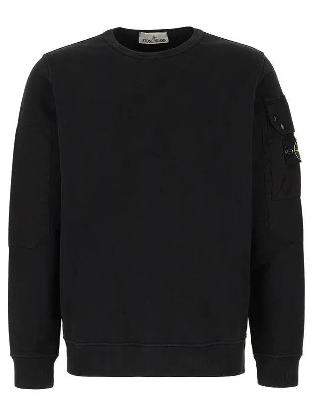 Brushed Organic Cotton Fleece Sweatshirt Black - STONE ISLAND - BALAAN 2