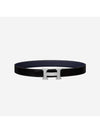 H Belt Buckle Reversible Leather Strap 32mm Grimoyenne Noir Blue Nuit - HERMES - BALAAN 1