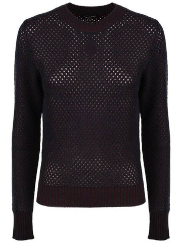 Fabiana Filippi Blue And Burgundy Virgin Wool Mesh Sweater - FABIANA FILIPPI - BALAAN 1