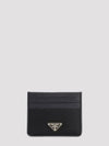 Triangle Logo Saffiano Leather Card Wallet Black - PRADA - BALAAN 2