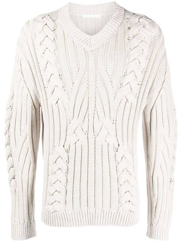 Cable V-Neck Knit Top Ivory - HELMUT LANG - BALAAN 1