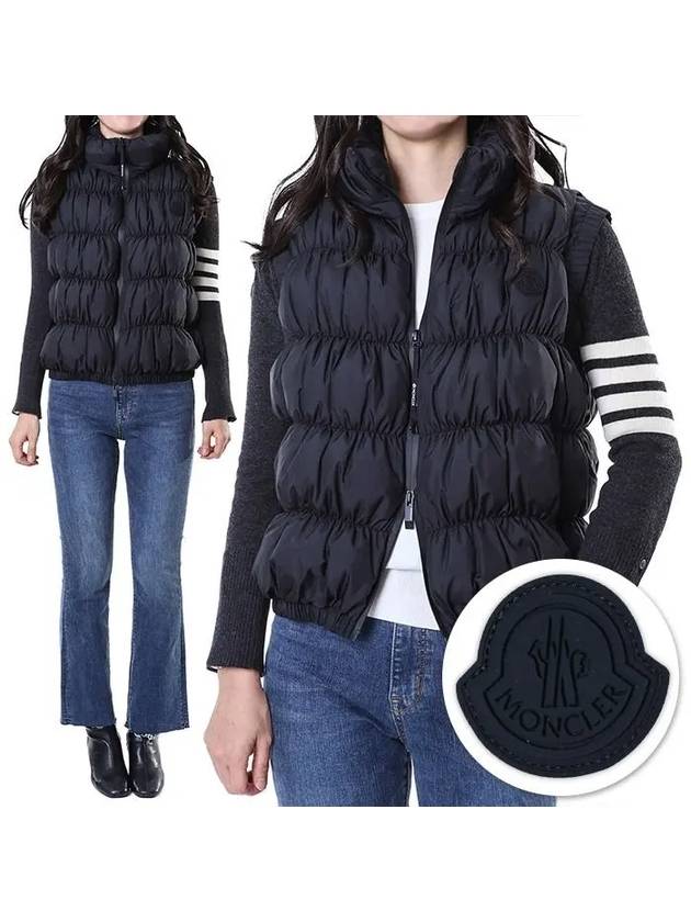 APRIATE Black Rubber Logo Patch Shirring Padded Vest 1A00026 5973I 999 - MONCLER - BALAAN 2