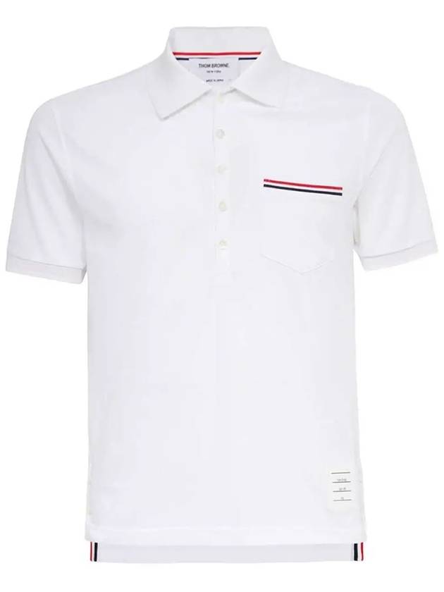 Men's Three Stripes Pocket Mercerized Short Sleeve Polo Shirt White - THOM BROWNE - BALAAN 2