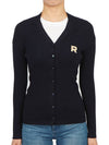 Embroidered logo V neck virgin wool cardigan blue - ROCHAS - BALAAN 4