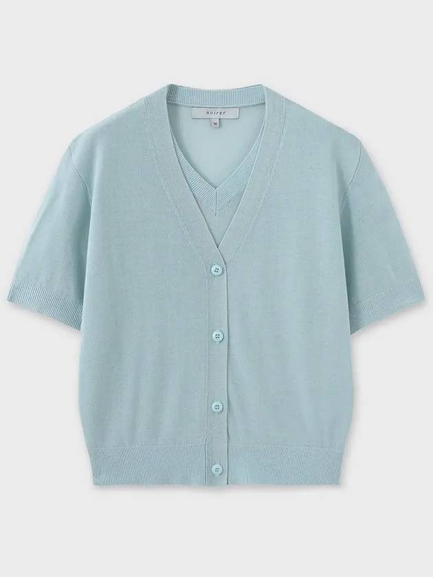 Linen layered crop cardigan sky blue - NOIRER FOR WOMEN - BALAAN 3