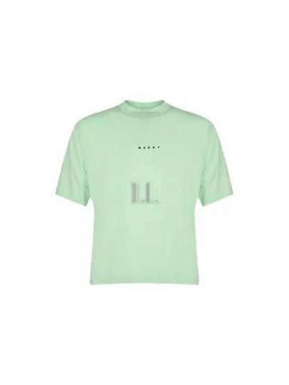 Logo Cotton Short Sleeve T-Shirt Spring Green - MARNI - BALAAN 2