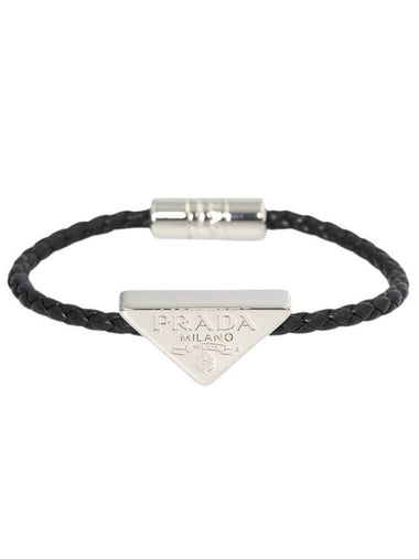 Braided Nappa Leather Bracelet Black - PRADA - BALAAN 1