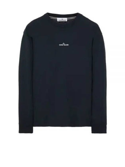 Tape Three Print Cotton Jersey Long Sleeve T-Shirt Navy - STONE ISLAND - BALAAN 2