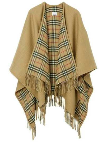 Women's Check Reversible Wool Cape Beige - BURBERRY - BALAAN 2