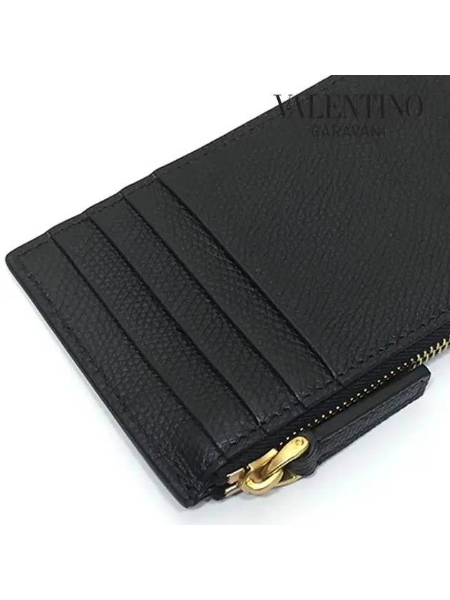 V Logo Signature Leather Card Wallet Black - VALENTINO - BALAAN 5