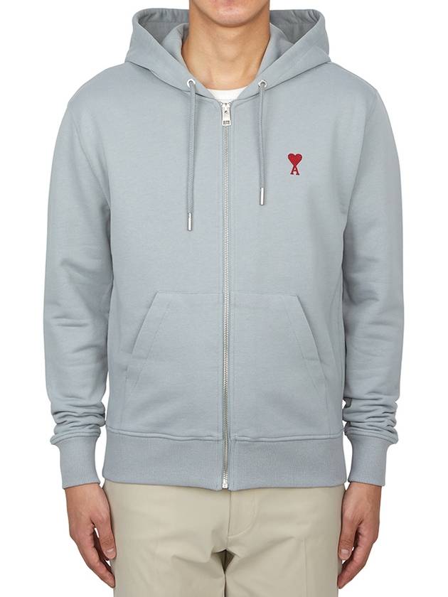 Red Small Heart Logo Cotton Hooded Zip-up Clay Blue - AMI - BALAAN 2