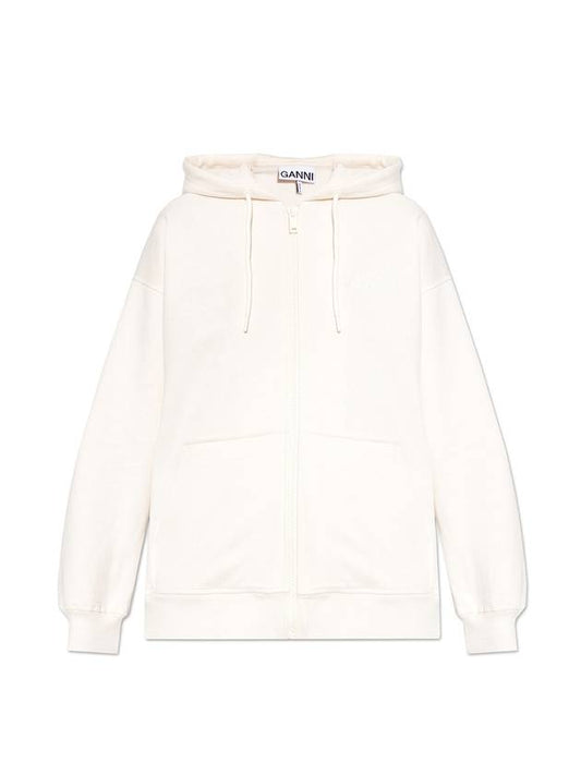 Logo Zip-Up Hoodie Cream - GANNI - BALAAN 1