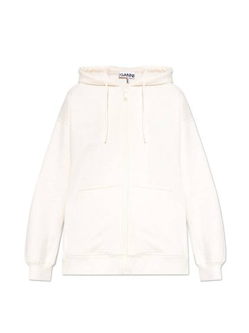 Logo Zip-Up Hoodie Cream - GANNI - BALAAN 1