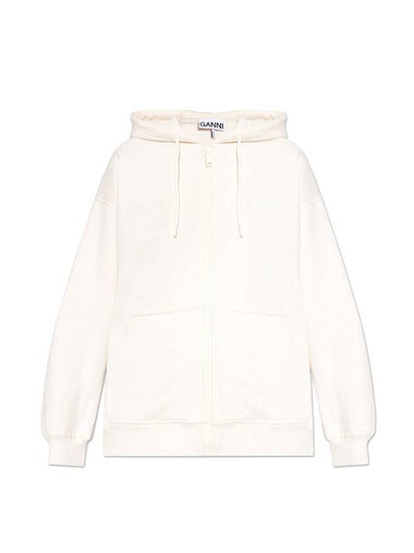 Logo Zip-Up Hoodie Cream - GANNI - BALAAN 1