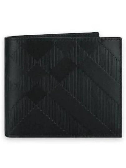 Embossed Checked Leather Half Wallet Black - BURBERRY - BALAAN 2