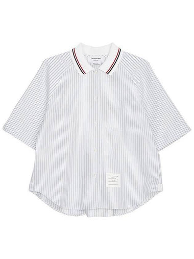 Stripe Short Sleeve Shirt Blue - THOM BROWNE - BALAAN 1