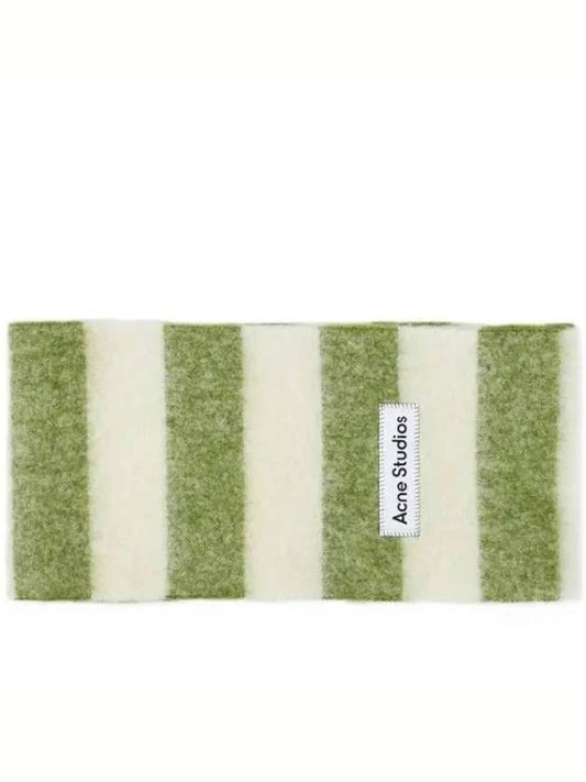 Logo Patch Stripe Wool Blend Muffler Olive Green White - ACNE STUDIOS - BALAAN 2