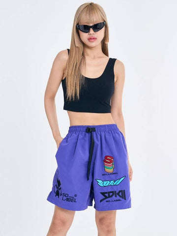 Salon de Key Unisex Concept Logo Embroidered Nylon Peach Shorts Orient Blue Purple SDKIIISD240514SH001 - SALONDEKII SDLABEL - BALAAN 1