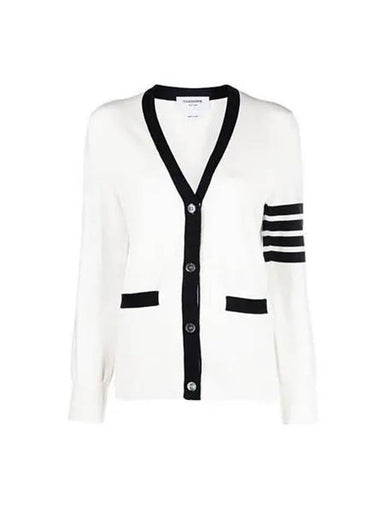 Cardigan Women s Hector diagonal V neck white - THOM BROWNE - BALAAN 1