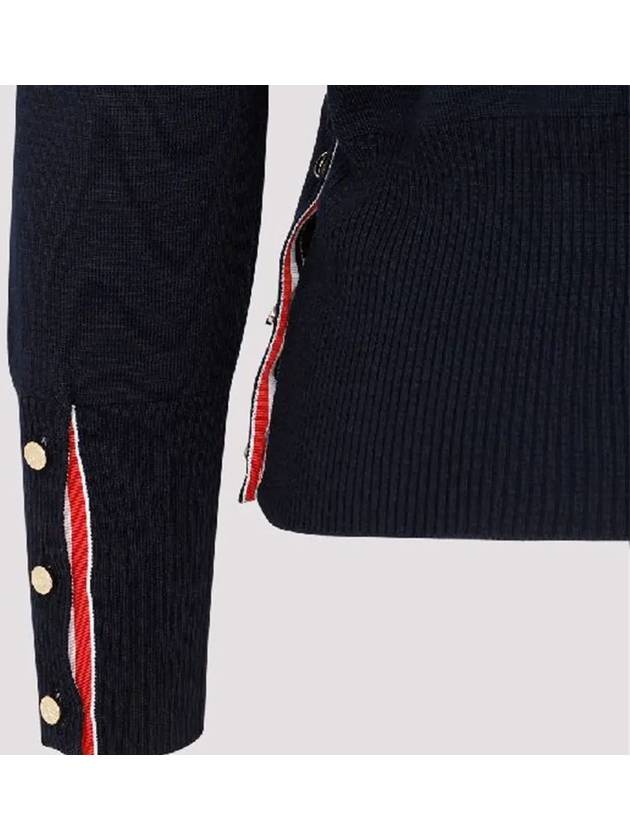 Milano Stitch 4 Bar Classic V Neck Fine Merino Wool Cardigan Navy - THOM BROWNE - BALAAN 3