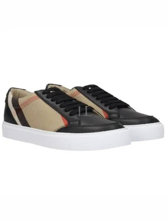 House Check Panel Leather Low Top Sneakers Black - BURBERRY - BALAAN 2