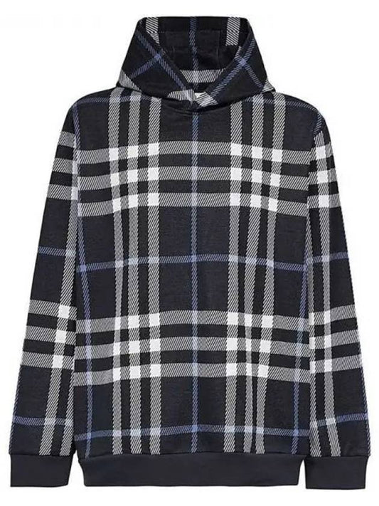 Check Cotton Jacquard Hoodie White Dark Blue - BURBERRY - BALAAN 2