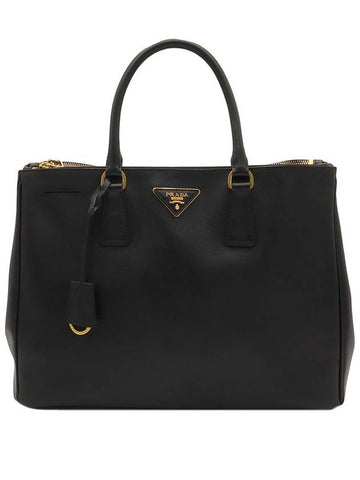 Black Saffiano Lux Gold Plated Double Zipper Large Tote Bag BN1786 - PRADA - BALAAN 1