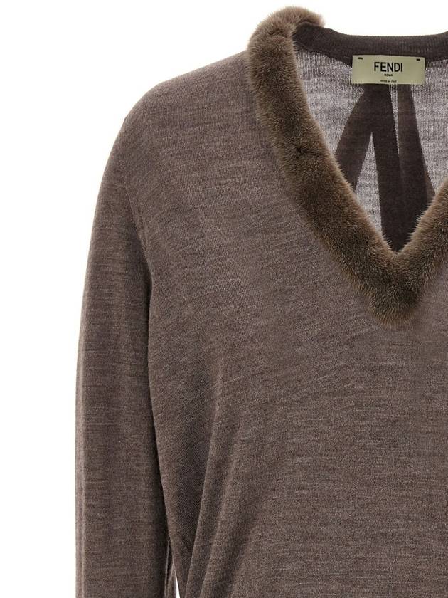 V-Neck Knit Top Grey - FENDI - BALAAN 5