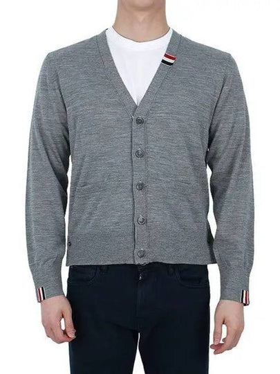 Men's Jersey Stitch V-Neck Cardigan Light Grey - THOM BROWNE - BALAAN 2