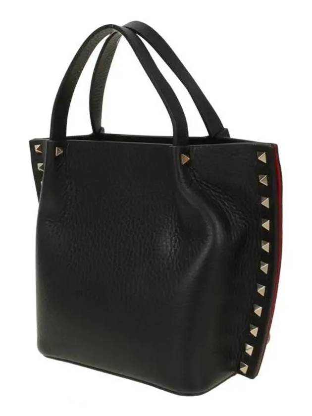 Rockstud Leather Small Tote Bag Black - VALENTINO - BALAAN 3