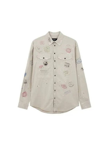 Stamp point button up shirt beige - DSQUARED2 - BALAAN 1