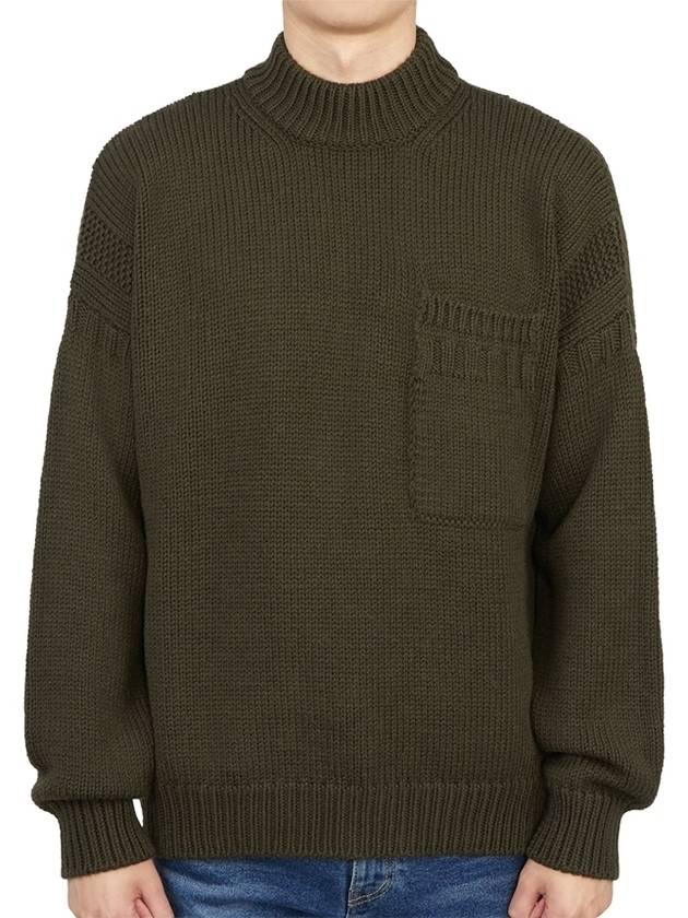 Men's Mock Neck Wool Knit Top Khaki - TEN C - BALAAN 2