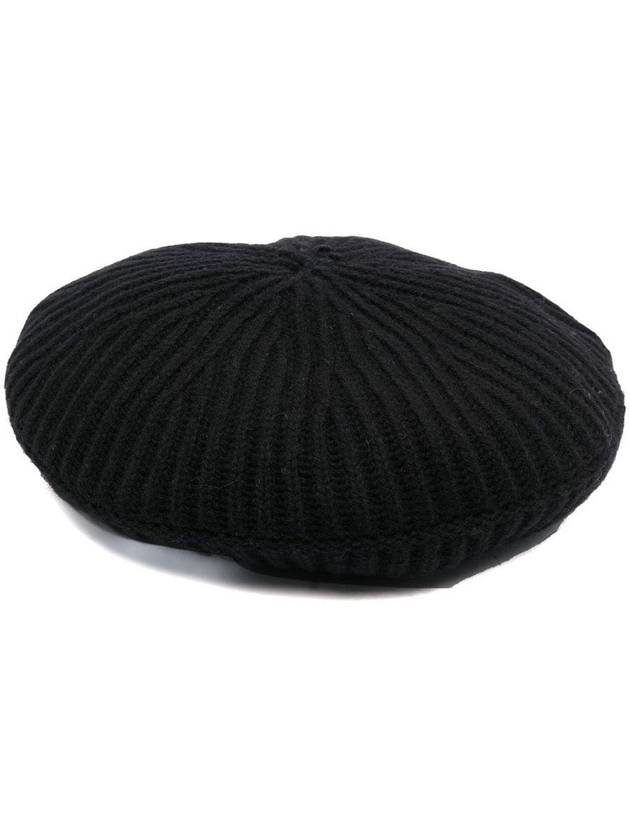 Logo Rib Edge Wool Beret Black - GANNI - BALAAN 5